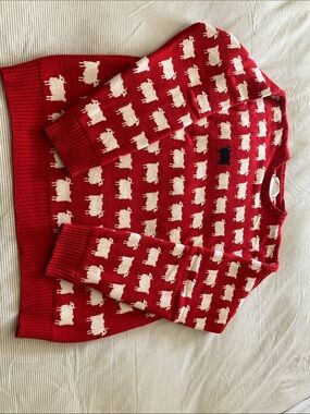 Red Crewneck Sweater with White Sheep Motif